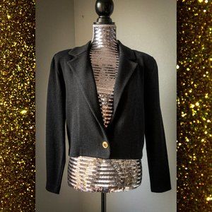 St John Black Knitted Button Crop Jacket Medium